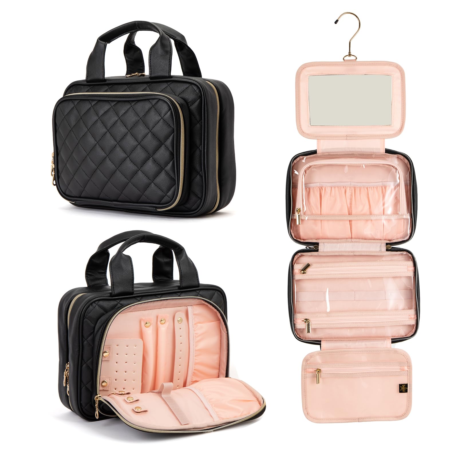 Elite Dance Gear Travel Toiletry Bag with Mirror - Cosmetic Travel Bag with Hanging Hook for Women & Men - Travel-Sized Container for Travel Accessories Travel Essentials Toiletries Jewelry